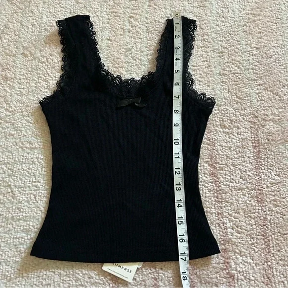 NWT Commense Lace Trim Crop Tank Top Ribbed Bow Front Size XS Black - Picture 9 of 10